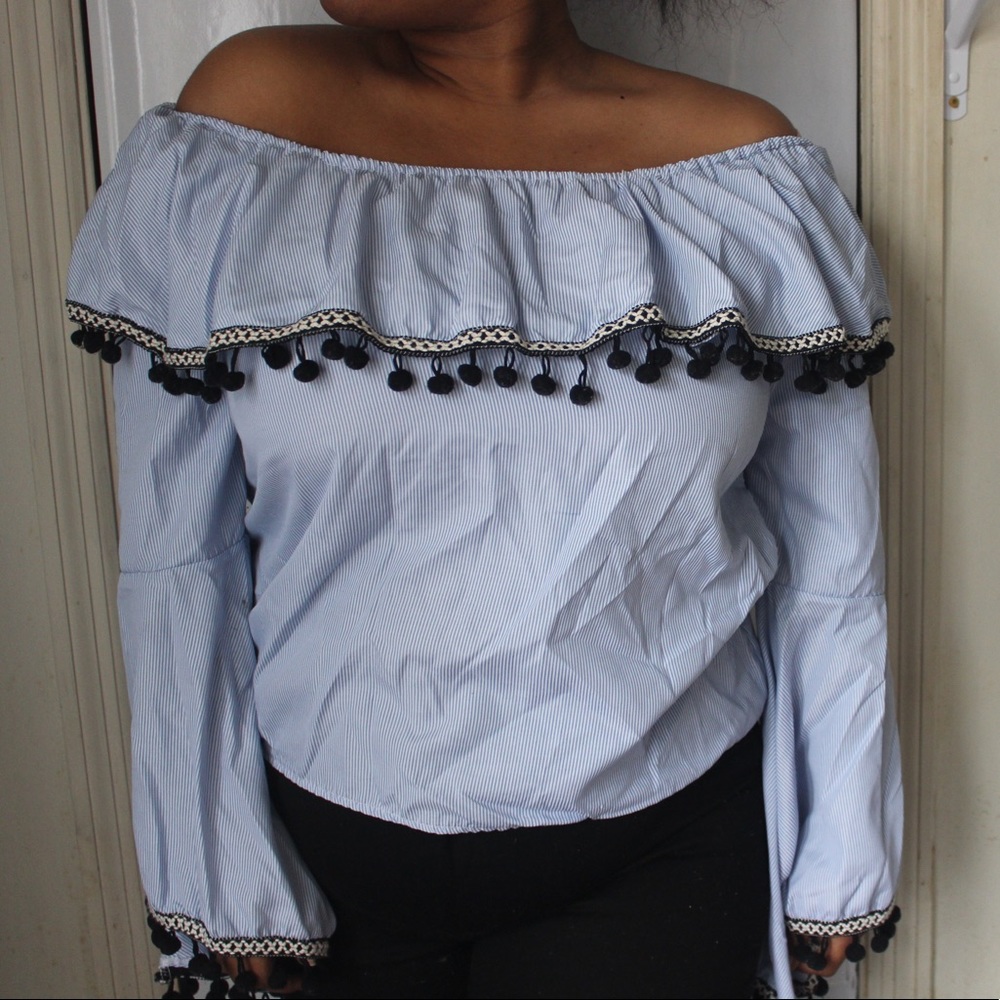 Off the shoulder tassel top